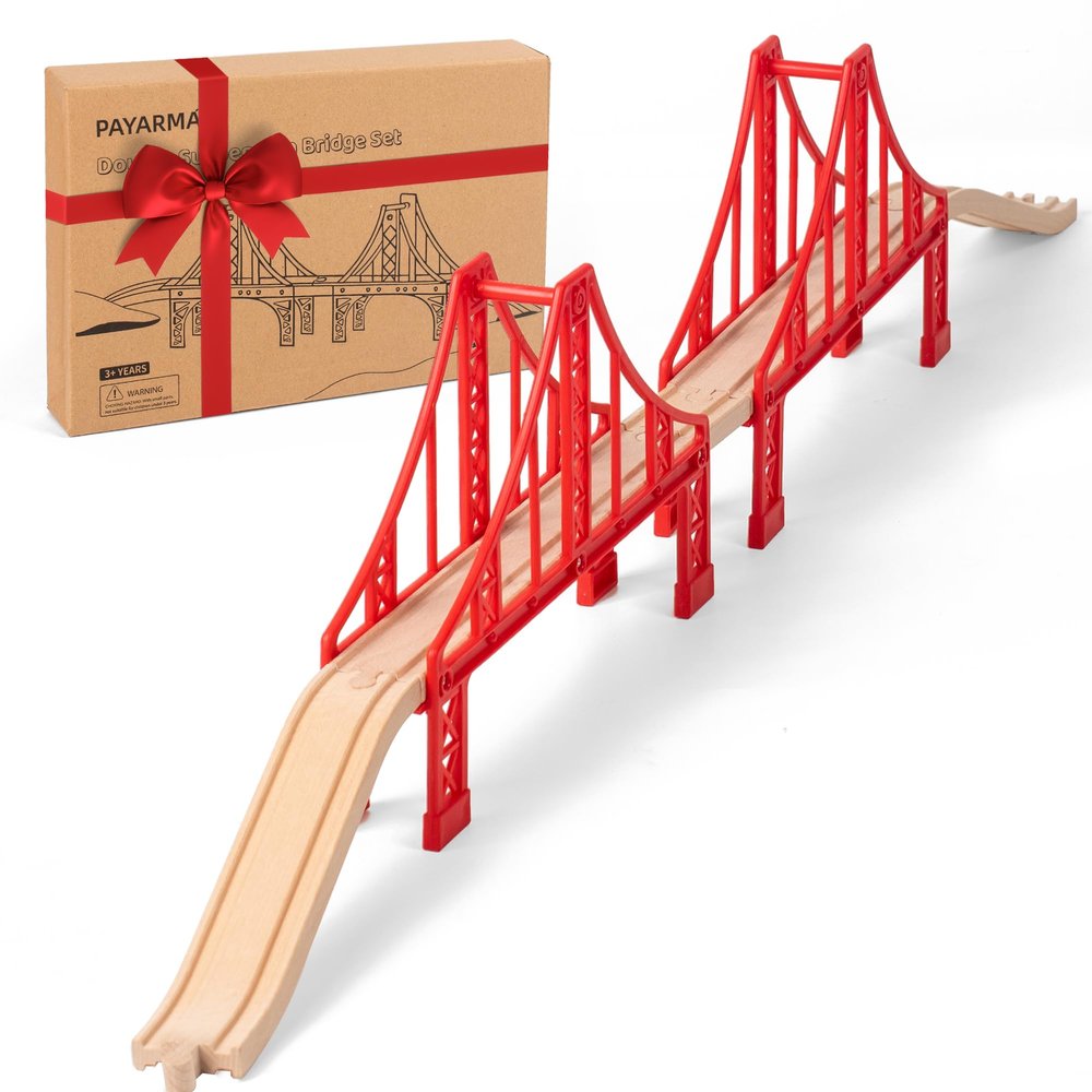 Wooden Train Track Accessories Train Railway Accessories Double Suspension Train Bridge Toy Train Set for Toddlers 3-5 Train Tracks Compatible with All Leading Brands