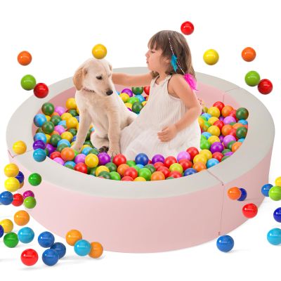 HONEY JOY Foam Ball Pit, 44.5 x 10 Large PU Leather Ball Pool with 50 Ocean Balls, Indoor Outdoor Baby Crawl Playpen, Dog Play Pit, Round Playhouse Ball Pit for Toddlers, Gift for Boys Girls (Pink)