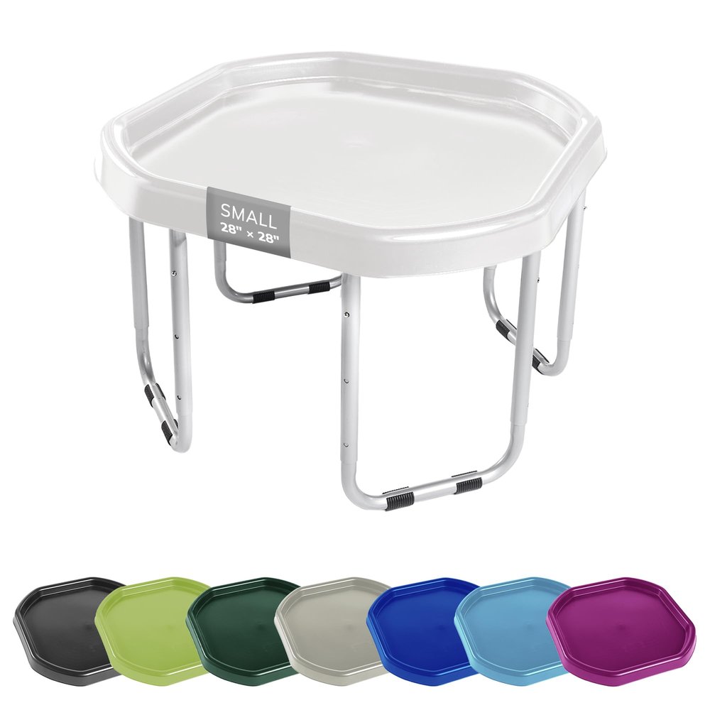 MEKA Small 28"x28" Tuff Tray Set White, Activity Sensory Tray Plus Stand Children, Outdoor Play Sand and Water Table for Toddlers and Kids, Toy Boys Girls