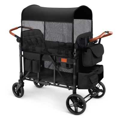 ZTDM Wagon Stroller for 4 Kids, All-Terrain Wagon for Toddler with Canopy, Parent Organizer, Shoulder Bag, Adjustable Handlebar, Phone Holder, High Seat & 5 Point Harness, Ultimate Quad (Black)