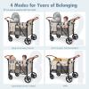 ZTDM Wagon Stroller for 4 Kids, All-Terrain Wagon for Toddler with Canopy, Parent Organizer, Shoulder Bag, Adjustable Handlebar, Phone Holder, High Seat & 5 Point Harness, Ultimate Quad (Beige) view 2
