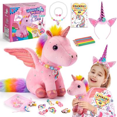 21-in-1 Unicorn Gift Set for Girls Ages 3-8 | Soft Plush Toy, Dress-Up Accessories & Coloring Book Party Gifts for 4 5 6 7 Year Old Girls | Unicorn Toys