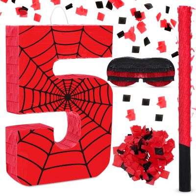 WinnerWhy Number 5 Spider Piata Bundle with Blindfold and Bat Comic Hero Small Piata Birthday Party Decoration for Mexican Fiesta Cinco De Mayo Anniversary Celebration Gift, 15.75 x 11 x 2.8 in