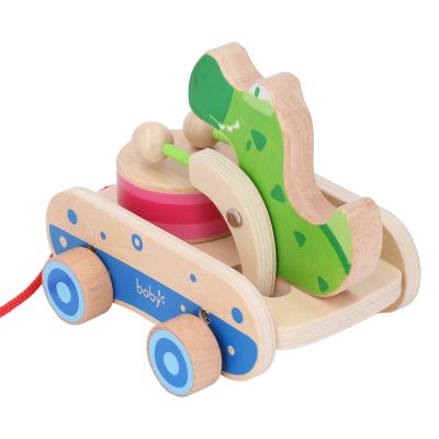Beating Drum Baby Pull Toys, Premium Rubber Wood Toddler Toy Improve Coordination, Ideal Gift for Over 1 Year Old Boys Girls, Safe and Burr complimentary