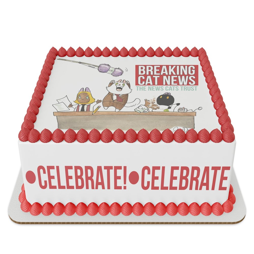 1/4 Sheet Breaking Cat News Birthday Edible Cake Topper Kit