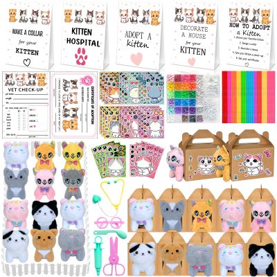 180 Pcs Adopt a Cat Party Favors Include 12 Mini Plush Cats 12 Adoption Card 12 Kraft Boxes 12 Check Card 5 Adopt Sign 24 Kitten Stickers 1 Fence 102 Adopt a Kitty Supplies for Adoption Party (Cat)