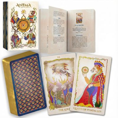 Earth Moon Magick - Anima Tarot de Marseille Cards 78 Card Deck with Gold Gilded Edges and Guidebook for Beginners and Experts Animal & Floral Symbolism Tarot Deck for Intuitive Readings