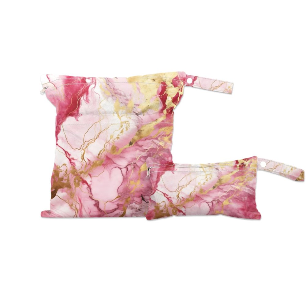 GzLeyigou 2 Set Pink Marble Texture Wet Dry Bags for Baby Cloth Diapers Reusable Storage Bag for Travel,Beach,Pool,Daycare,Stroller,Gym,Laundry,Dirty Clothes,Swimsuits & Wet Clothes, Wet Bag