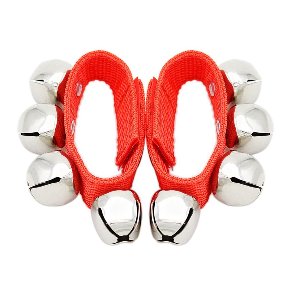 Wrist Bell Toy, 2PCS Nylon Band Metal Bells Foot Rattles Ankle Ring Toy Bracelet with Design Easily Catch Kids Attention Good Gift for Kids (Red)