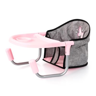 Bayer Design: Doll Table Seat - Grey-Pink-Butterfly - Attaches to Table, Dining Tray, Feeding Toy, Foldable, Accessory for Dolls Up to 18", Kids 3+