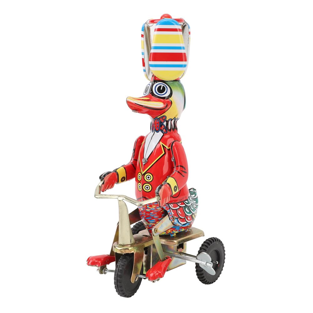 POCREATION Duck On Tin Vintage Nostalgic Premium Tinplate, Collectible Tin Toys Vintage Wind Up Toys Clockwork Retro, Vintage Wind Up Toys, Duck On Bike Tin for Collections