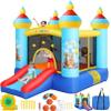 AKEYDIY Inflatable Bounce House,Kids Bouncy Castle for 2~10, 8.9 ft L x 5.9 ft W x 6.9 ft H Indoor/Outdoor Bouncy House with 470W Blower,Pastel Bouncer Slide with Safety Net,Basketball Rim&Fun Toys view 1