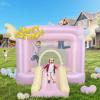 AKEYDIY Inflatable Bounce House,Kids Bouncy Castle for 2~10, Pink Bounce House Indoor/Outdoor Bouncy House with 370W Blower,Pastel Bouncer Slide with Safety Net,Basketball Rim&Fun Toys view 1