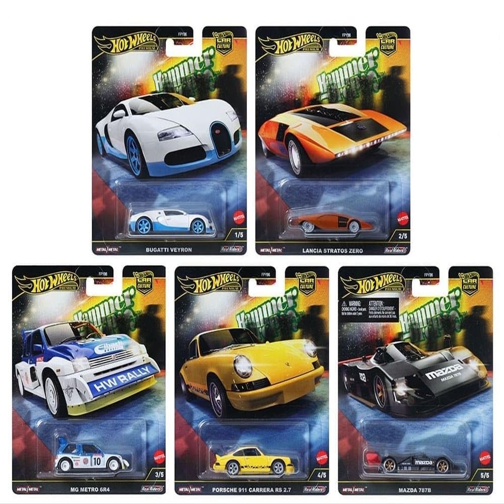 1:64 Diecast Model Car Compatible with Hot Wheels Car Culture 2025 "Hammer Drop F Case Set of 5 Cars, FPY86-961F