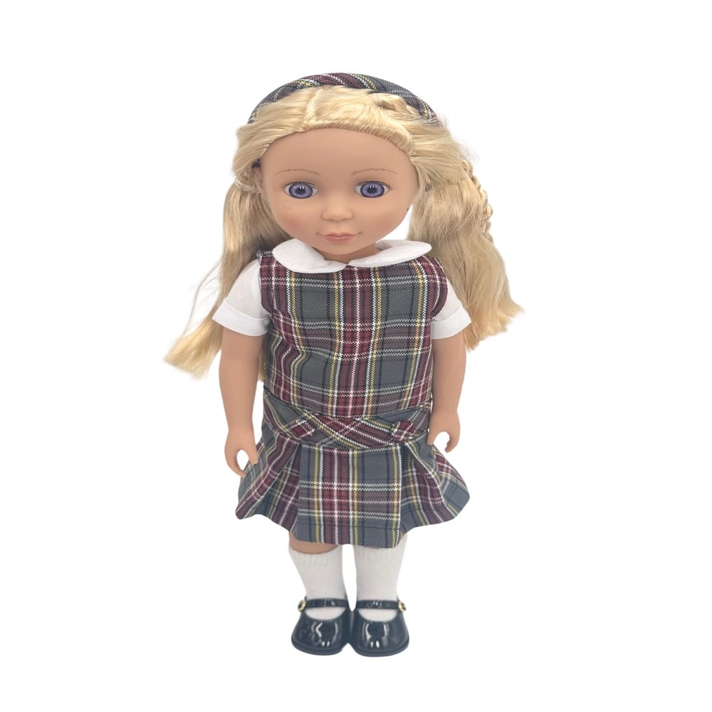 14.5 inch Doll Outfit-School Plaid Jumper include Blouse and Matching Headband/Add on Option: Sock and Shoe (Doll is not included) (Jumper,White Sock,Shiny Shoe, Plaid 43)