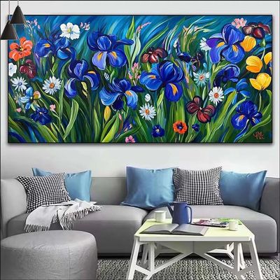 Blue Paint by Numbers for Adults, Flower Paint by Number Acrylic with 3 Brushes, DIY Painting by Numbers for Kits, DIY Canvas Oil Painting Kit for Home Wall Decor Gift (Without Frame) 20x60cm V-213
