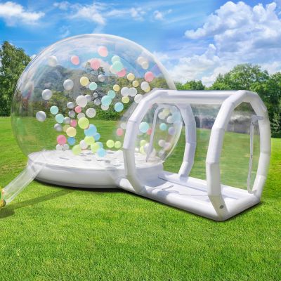 13ft Inflatable Bubble House for Kids with trampoline, Clear Inflatable Bubble Dome Tent with Blower & Pump, Commercial Grade PVC Waterproof Garden Tent with 7ft Tunnel, Camping, Party, Commercial Use