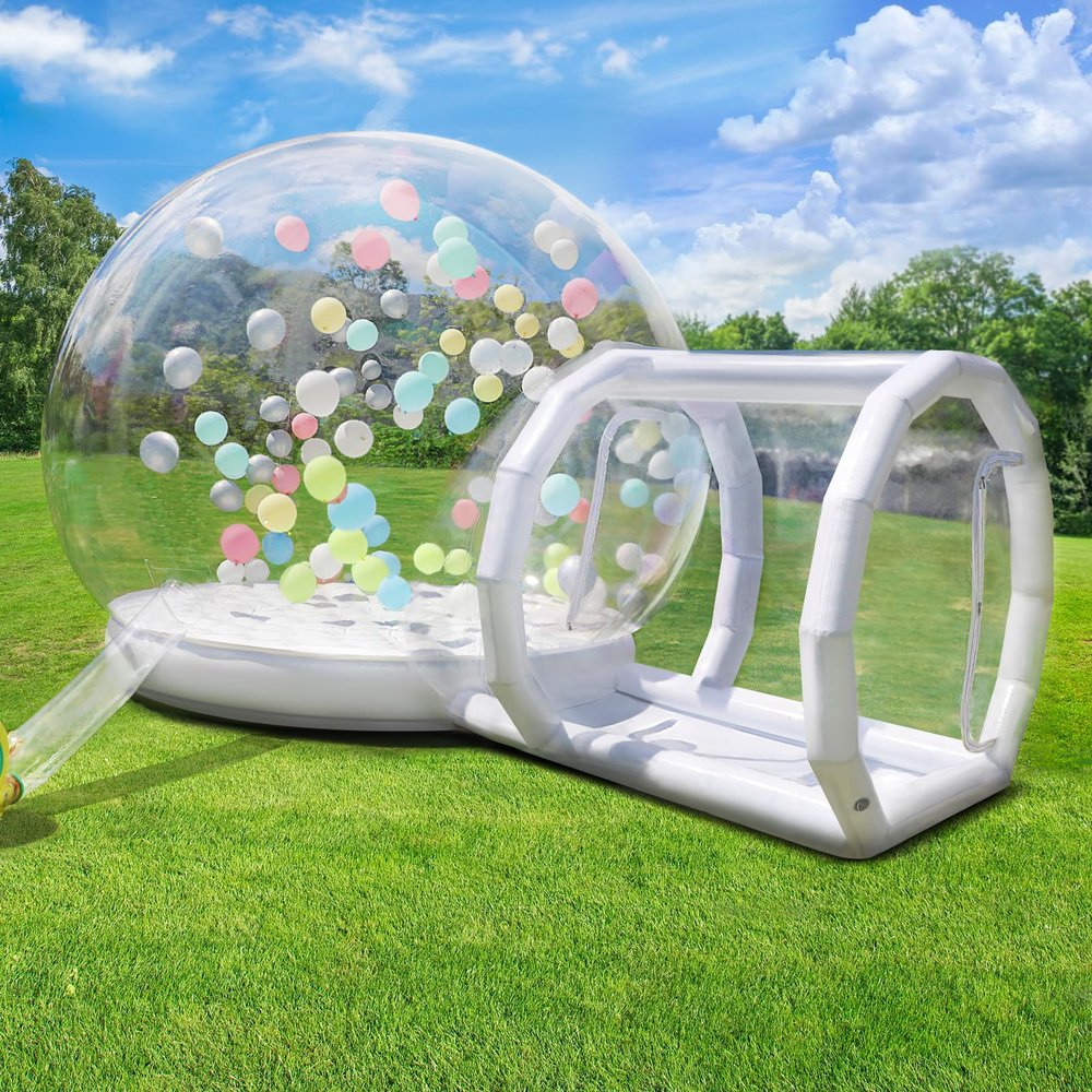 13ft Inflatable Bubble House for Kids with trampoline, Clear Inflatable Bubble Dome Tent with Blower & Pump, Commercial Grade PVC Waterproof Garden Tent with 7ft Tunnel, Camping, Party, Commercial Use