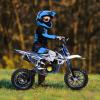 Honrane 50cc Dirt Bike for Kids, 2-Stroke Gas Power Motocross Bike, Off Road Mini Dirt Bike, Cool Appearance Kids Dirt Bike, Gas Motorcycle, Gas Dirt Bike with Front Rear Disc Brakes Low Noise Blue view 2
