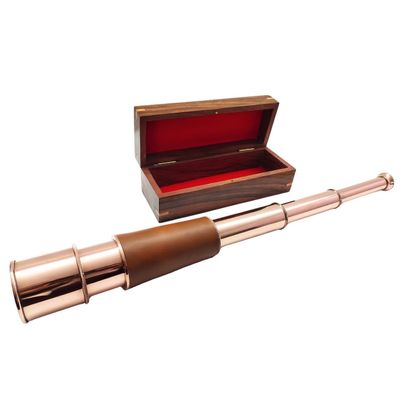 18 Inches Antique Brass Telescope | with Engraved Wooden Box | Copper Finish Handmade Spyglass Telescope | with 15 X Clear Vision | or I Know The Plans I Have for You Vintage Home & Office Decor