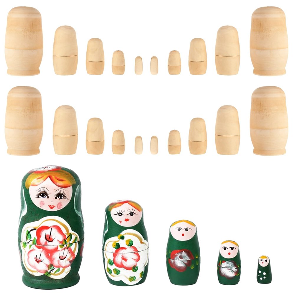 LOPYXBR 5 Sets Blank Russian Nesting Dolls Wooden Nesting Dolls Unpainted Matryoshka Doll for DIY Crafts, Birthday, Christmas(5 Size,25 PCS in Total)