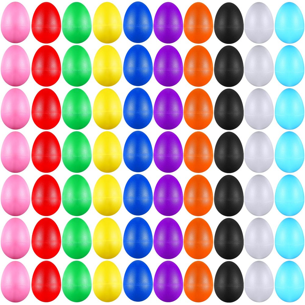 100 Pieces Egg Shakers Musical Instruments Percussion Maracas Egg for Kids Toys Plastic Easter Shaker for Learning DIY Painting, Classroom Music, Rhythm(10 Color)