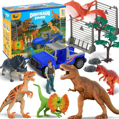Zippytots Dinosaur Toys for Kids 3-5 Dino Park World Play Set, 6 Dinosaur Figures with Toy Car, Trees and Accessories, Dino Toy for Kids Boys Girls 5-8