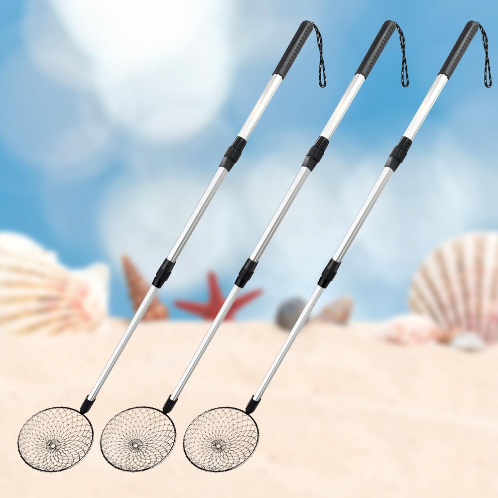 zeeloopbee 3PCS Sand Sifter for The Beach, Beach Sand Scoop Adjustable, Shell Sifting Shovels, Sea Shell Scooper for Beach with Long Handle, Beach Sifter Shark Teeth Sifter for Beach