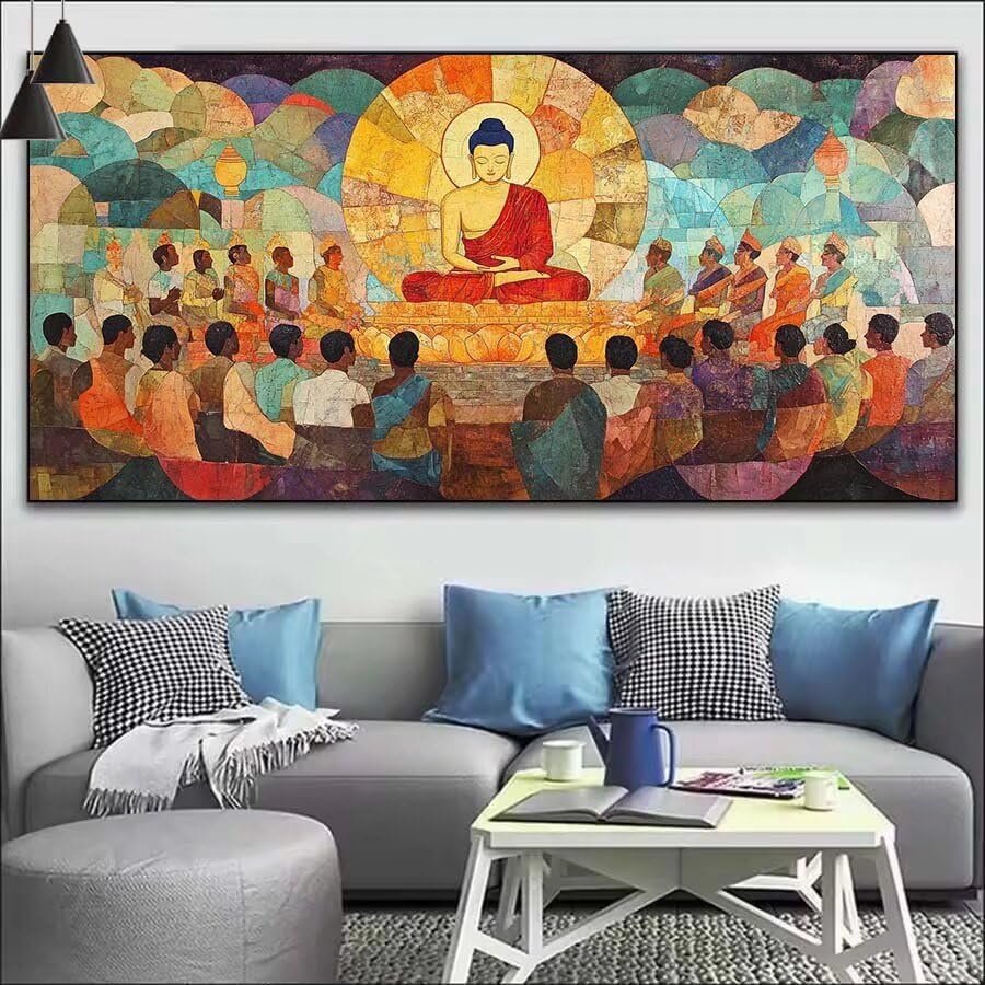 Buddha Paint by Numbers for Adults,Paint by Number Acrylic with 3 Brushes,DIY Painting by Numbers for Beginner Kits,DIY Canvas Oil Painting Kit for Home Wall Decor Gift (Without Frame) 40x120cm V-187