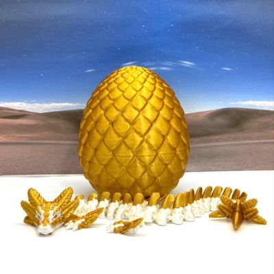 3D Printed Axolotl Dragon with Dragon Egg, Articulated White and Pink Axolotl Dragon 8.25" Axolotl Dragon Fidget ADHD Autism Toy D041-GE