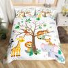 jejeloiu Cute Animals Bedding Set Toddler Size Kids Elephant Giraffe Monkey Lion Comforter Cover Set for Boys Girls Teens Kawaii Zoo Duvet Cover, 1x Duvet Cover+1x Pillow Sham view 1