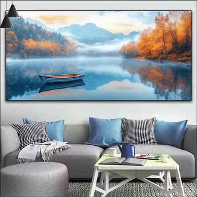 Boat Paint by Numbers for Adults, Lake Paint by Number Acrylic with 3 Brushes, DIY Painting by Numbers for Kits, DIY Canvas Oil Painting Kit for Home Wall Decor Gift (Without Frame) 20x60cm V-381