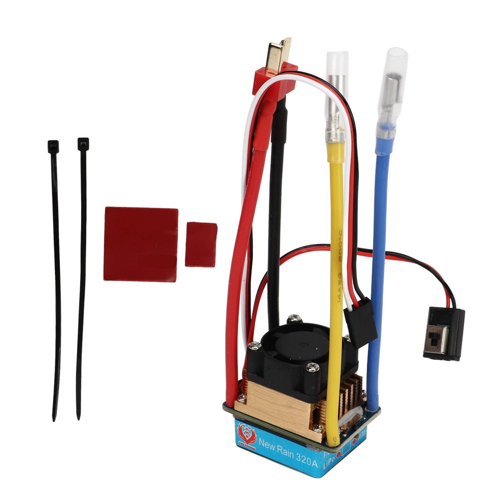Alomejor Bidirectional Brushed ESC 320A Dual Way with Fan 3A 5V Multiple Integrated Design Throttle Stroke Calibration for RC Boat (1 to 1)