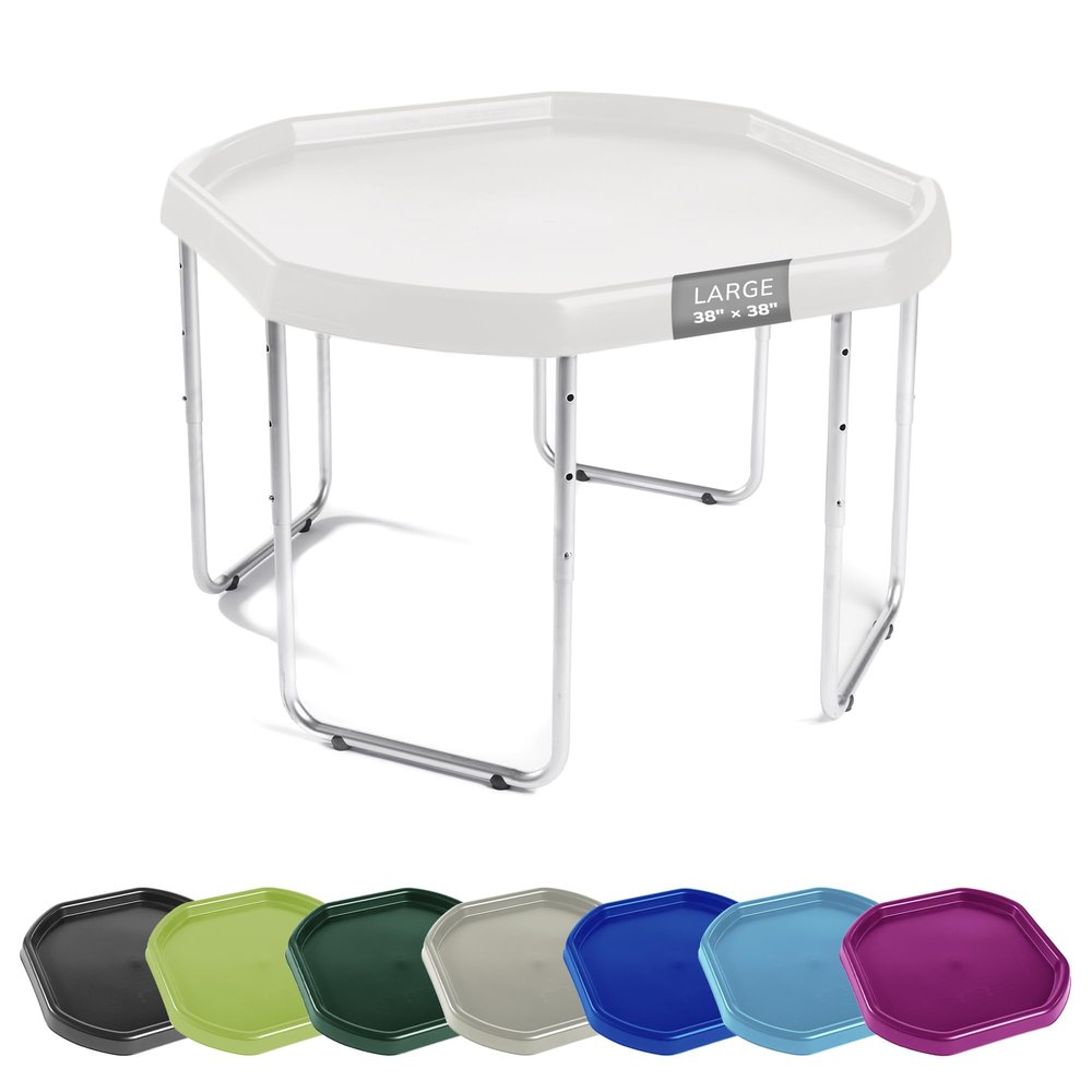 MEKA Large 38"x38" Tuff Tray Set White, Activity Sensory Tray Plus Stand Children, Outdoor Play Sand and Water Table for Toddlers and Kids, Toy Boys Girls