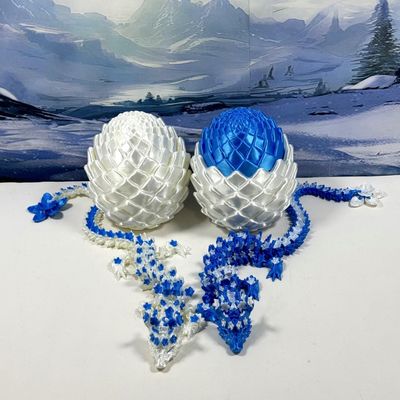 2pcs 3D Printed Dragons, Articulated Blue and White Cherry Blossom Dragons with Dragon Eggs, Home Office Desk Decor Fidget ADHD Autism Dragon Toys IHWD072-IHWD073
