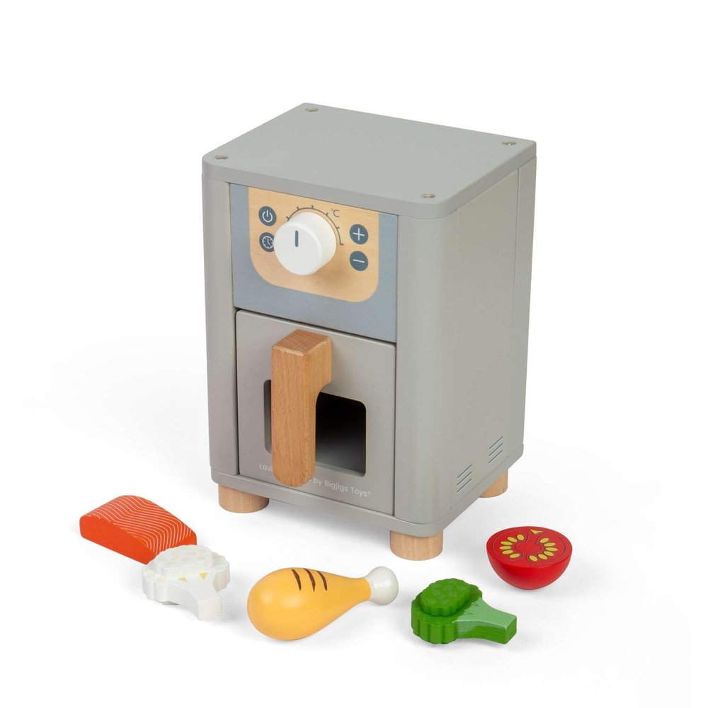 Bigjigs Toys Air Fryer - Wooden Kitchen Accessories for Kids, Kitchen Sets and Appliances for Kids, Pretend Play Accessories for Toddlers, Gifts for Kids, to