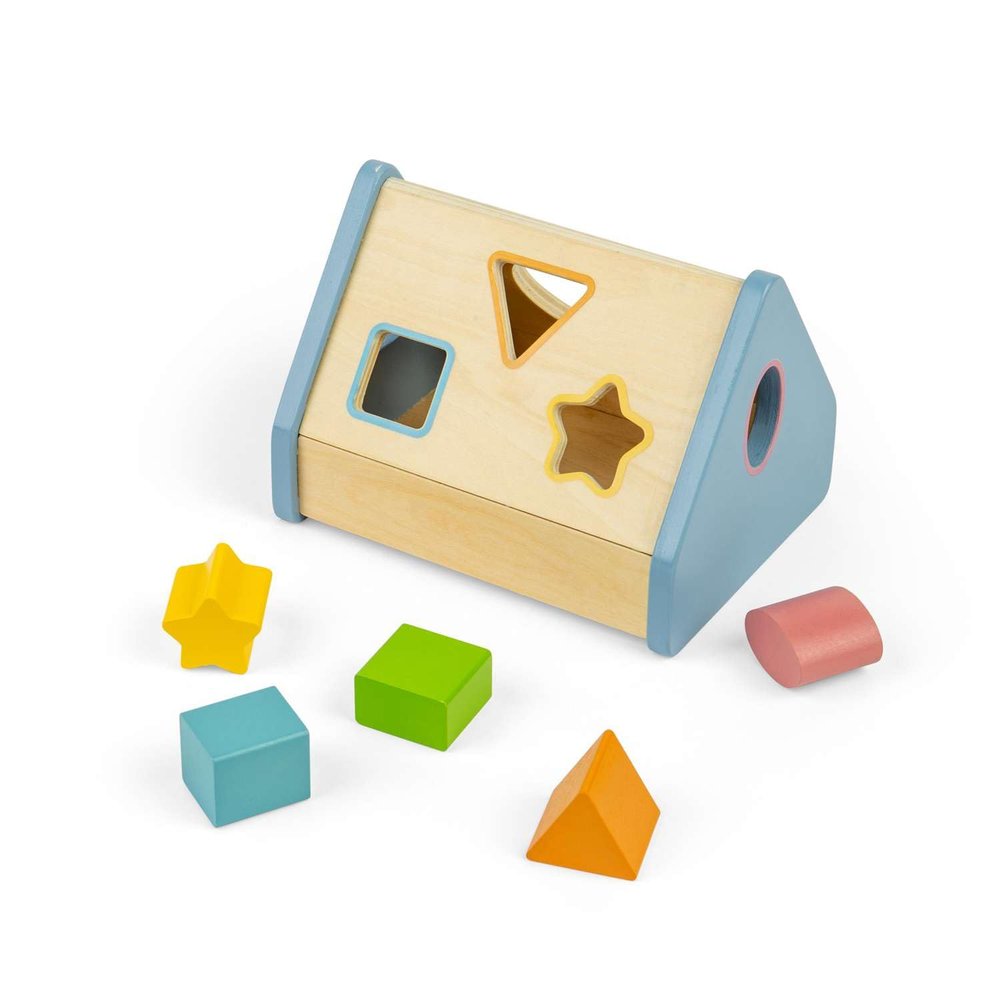 Bigjigs Toys Shape Sorter House - 6pcs Wooden Shape Sorting Puzzle, Educational Games & Puzzles, Montessori Activity, Gifts For Babies & Toddlers, Age 12 + Months Old