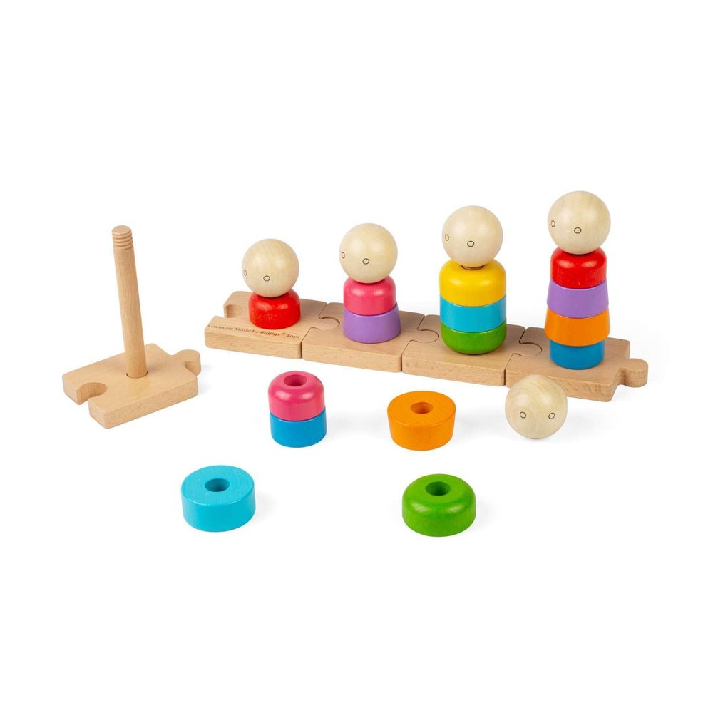 Bigjigs Toys Rainbow Family Wooden Montessori Stacking Toy, Educational Activity for Early Learning, Eco-Friendly Gifts for Babies and Toddlers, Ages 12 Months, Pack of 25