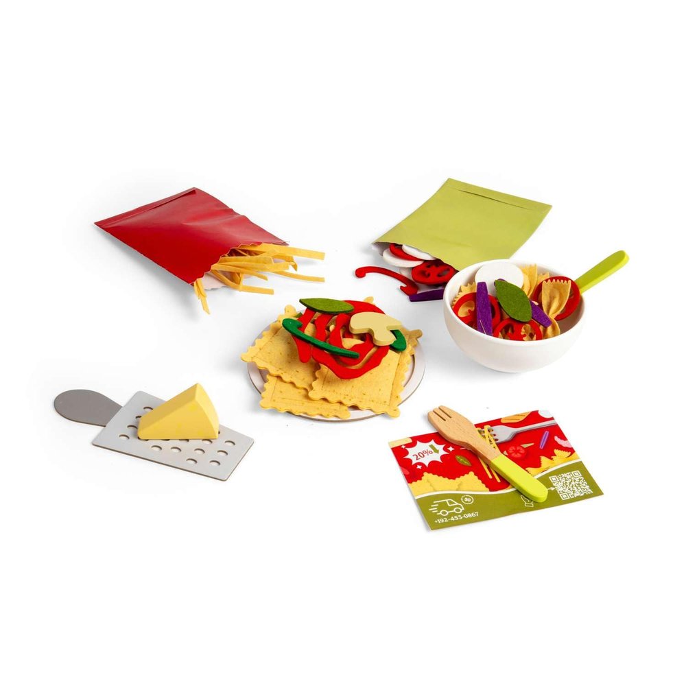 Bigjigs Toys Pasta For Two 64 Piece Wooden Food Play Set, Kids Cooking and Cooking Sets, Pretend Play Accessories for Toddlers, Kids Gifts