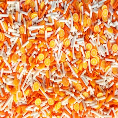 Bright Orange and White Polymer Clay Fake Sprinkles with Citrus Slices, Decoden Funfetti Jimmies (Container)