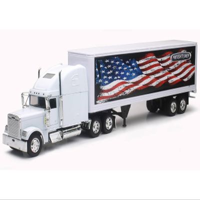 Classic XL Truck White with Dry Van Trailer White with Patriotic Graphic Long Haul Truckers Series 1/32 Diecast Model by New Ray SS-12783E