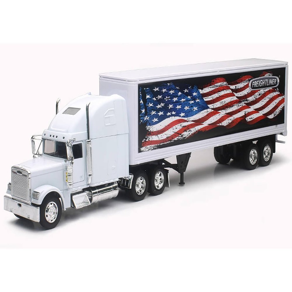 Classic XL Truck White with Dry Van Trailer White with Patriotic Graphic Long Haul Truckers Series 1/32 Diecast Model by New Ray SS-12783E