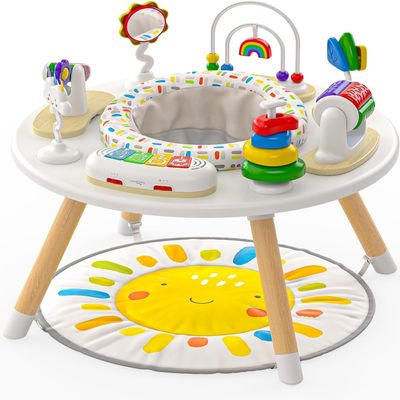Move2Play 4-in-1 Baby Activity Center | Montessori-Inspired Design | 8 Interactive Toys | Tummy Time, Exersaucer & Toddler Table | Shower Gift | Essential | Must Have for 3, 6, 12 Month Old (Sun)