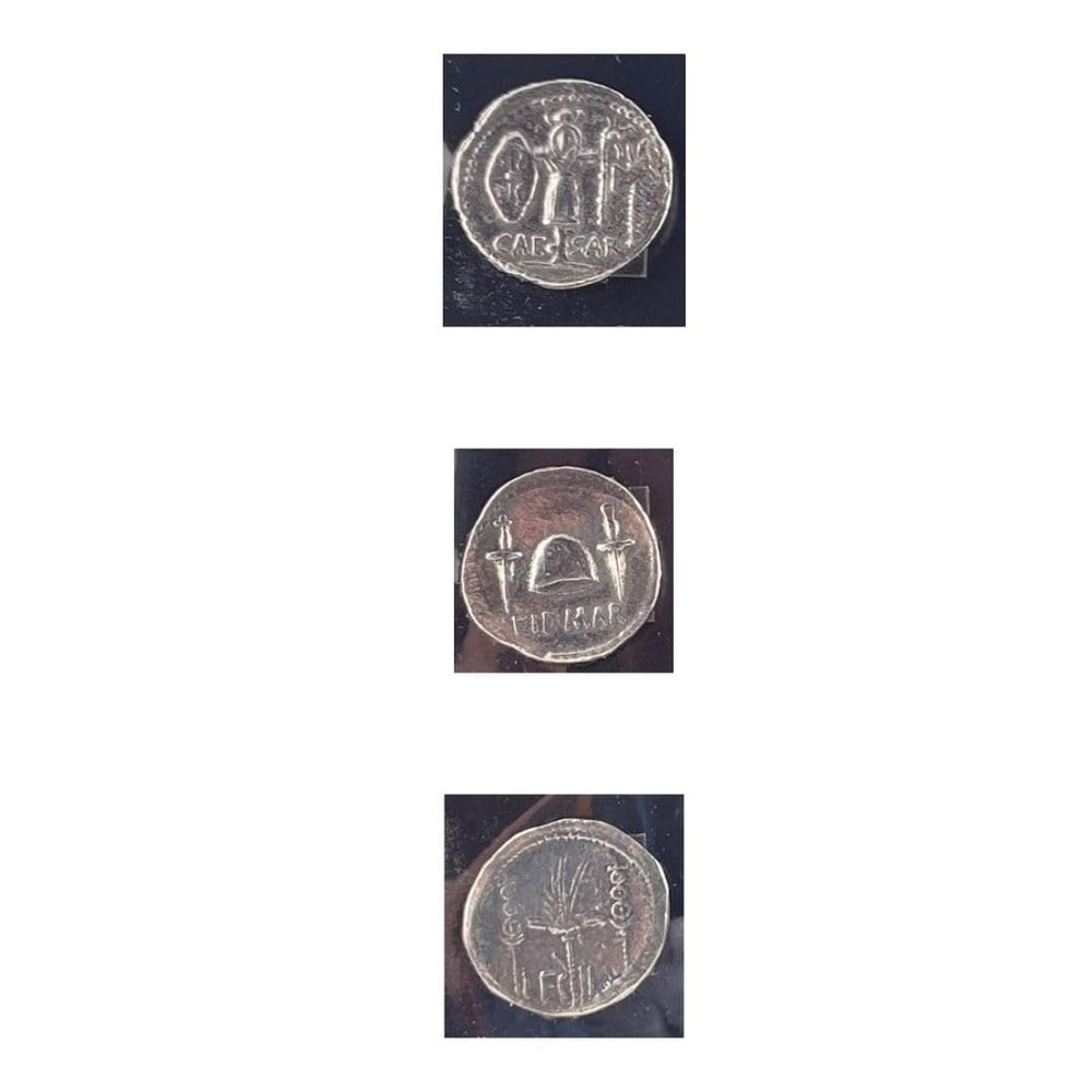 Westair Julius Caesar Era Reproduction Coins, Double Sided, 'Gallic Arms' Denarius, 'Ides of March Denarius, 'Mark Anthony' Denarius'