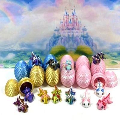 12pcs Mini Axolotl with Eggs, 3D Printed Articulated Fidget Mini Axolotl, Colorful Axolotl Fidget Toy Fidget Toys for Autism/ADHD MA-SET123-12EGG