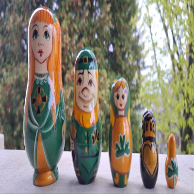 Irish Angel Wooden Nesting Dolls - 5 Pieces Set 4.5' - St. Patrick's Day Specialty
