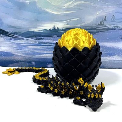 3D Printed Dragon with Dragon Egg, 12" Articulated Black and Gold Cherry Blossom Dragon, Home Decor Executive Desk Toys,Fidget Toys for Autism- ADHD D084-BGE