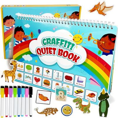 GemPrime Busy Book for Toddlers  Montessori Learning Binder with Fun Tracing, Coloring & Matching Activities + Stickers & Pens, Educational Toy for Kids Ages 3+ Year Old Learning Toys