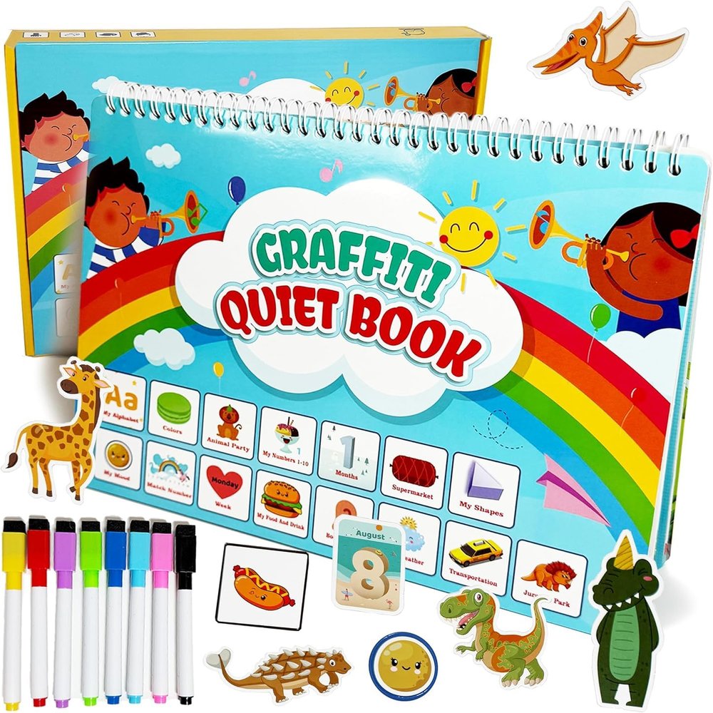 GemPrime Busy Book for Toddlers  Montessori Learning Binder with Fun Tracing, Coloring & Matching Activities + Stickers & Pens, Educational Toy for Kids Ages 3+ Year Old Learning Toys