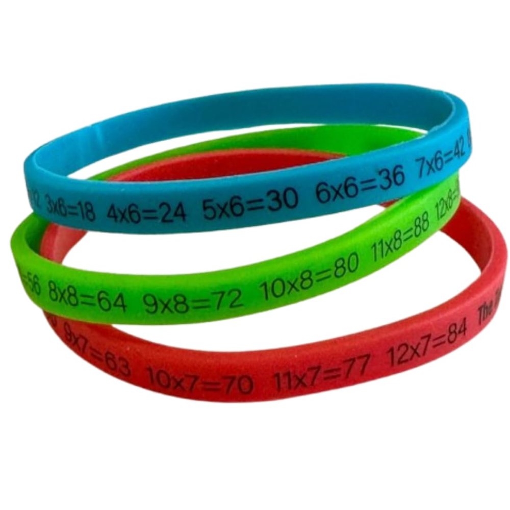 Bracelet Multiplication Table Wristbands for Kids By DYSLEXIADAILY Pack of 3 Silicone Rubber Band Math Bracelets Coloured Wristbands for Boys Educational Kids Bracelets & Classroom Supplies